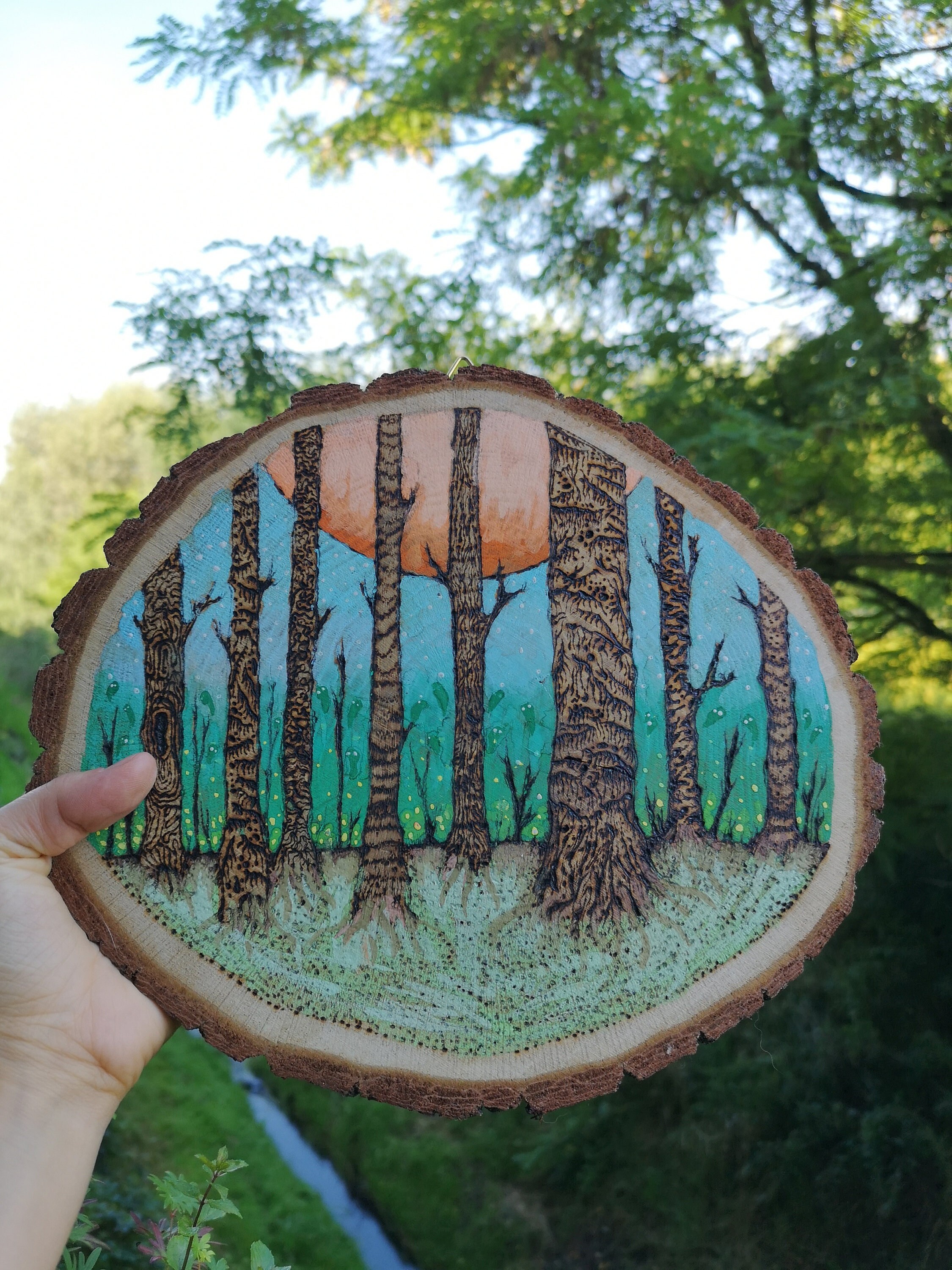 Enchanted Forest: Woodburning and Painting on a Big Slice of Wood ...