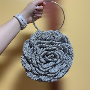 Silver Rose Bag, Flower Crochet Bag, Handmade Crochet Bag, Small Crochet Purse, Luxury Handbag, Handmade Flower Purse