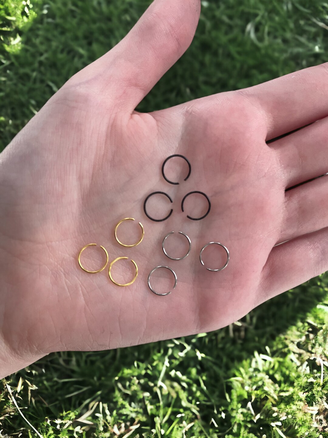 Pack of 3 Silver Gold Black Nose Ring Hoop Cartilage Septum, Plain Nose