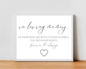 Simple Black and White Wedding Decor; Minimalist 'In Loving Memory' Wedding Sign; Wedding Sign Digital Download; Printable Wedding Sign