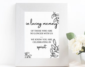 Minimalist 'In Loving Memory' Wedding Sign; Simple Black and White Wedding Decor; Wedding Sign Digital Download; Printable Wedding Sign