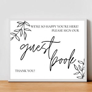 Segno minimalista del libro degli ospiti di nozze; Firma il download digitale del nostro libro degli ospiti; Decorazioni semplici per matrimoni in bianco e nero; Segno di matrimonio stampabile