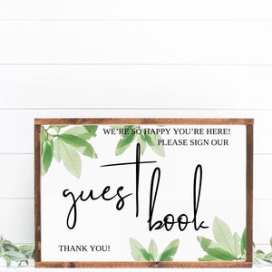 Wedding Guest Book Sign; Minimalist Wedding Greenery Sign; Simple Spring/Summer Wedding Decor; Printable Wedding Decor