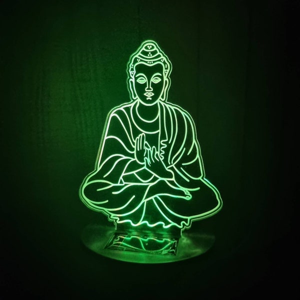 Buddha LED solar powered light up colour changing outdoor garden sign. Spiritual Gift garden decor.
