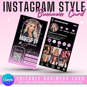 Instagram Visitenkarte, IG Visitenkarte, DIY Canva Visitenkarte Vorlage Design, Beauty Industrie Visitenkarte, QR Code Canva Card Bearbeiten