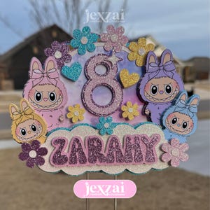 Labubu Glitter Cake Topper: Custom Birthday Party Decoration