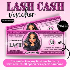 DIY Dollar Bill Gift Voucher Beauty Gift Voucher Canva Lash Gift Certificate, Hair Salon Makeup Nails Instagram Gift Voucher Design