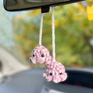 Crochet Pink Octopus Car Charm, Car hanging, Rear View mirror, Cute Accessories, Car Interior Decor
