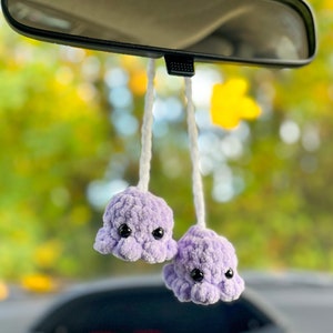 Crochet Purple Octopus Car Charm, Car hanging, Rear View mirror, Cute Accessories, Car Interior Decor