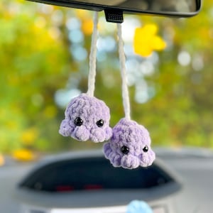 Crochet Purple Octopus Car Charm, Car hanging, Rear View mirror, Cute Accessories, Car Interior Decor