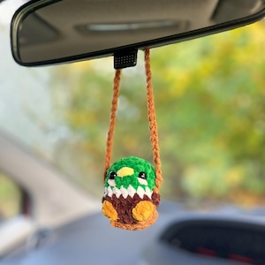 Crochet Mallard Duck on a swing Car Charm, Crochet Car Accessory, Car Hanging, Cute Car Decor, New Driver, Gift for Her
