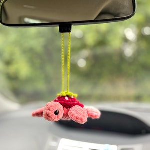Crochet Strawberry Turtle Car Charm, Car Accessory, Car Hanging, Cute Car Decor, New Driver, Gift for Her