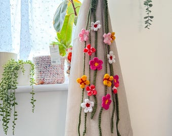 Crochet Curtain Tie Back, Flower Vines Curtain Tie Back, Floral Cottage core Home Decor, Handmade Curtain Holder
