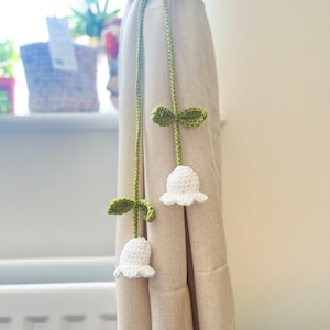 Crochet Curtain Tie Back, Lily of the Valley Curtain Tie Back, Cottage core Home Decor, Handmade Curtain Holder