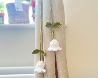 Crochet Curtain Tie Back, Lily of the Valley Curtain Tie Back, Cottage core Home Decor, Handmade Curtain Holder