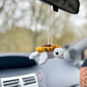 Crochet Sunflower Turtle Car Charm, Car Accessory, Car Hanging, Cute Car Decor, New Driver, Gift for Her