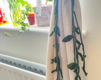 Crochet Curtain Tie Back, Leaf Vine Curtain Tie Back, Cottage core Home Decor, Handmade Curtain Holder, Dopamine Decor