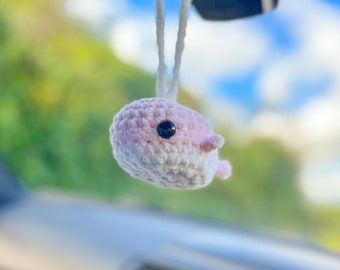 Crochet Whale Pink Car Charm, Car hanging, Rear View mirror Accessories, Cute Car Interior Decor