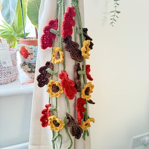 Gehäkelter Vorhanghalter, Herbstblatt & Sonnenblume, Cottagecore Vorhanghalter, Boho Wohnkultur