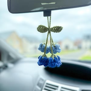 Crochet Lily of the Valley Car Charm, Car Accessories, Floral Car Hanging, Rear View Mirror, Gift for her