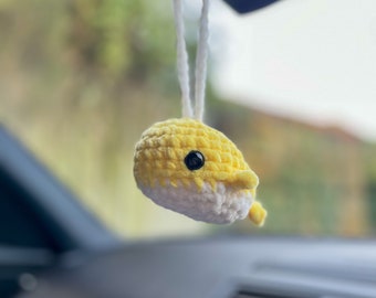 Crochet Whale Yellow Car Charm, Car hanging, Rear View mirror Accessories, Cute, Car Interior Decor