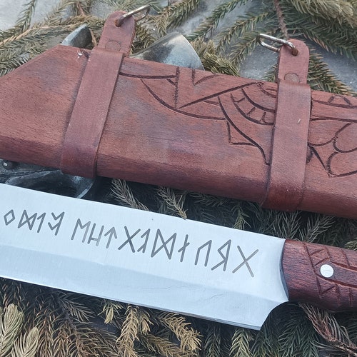 Custom, made, Engrave, Viking Seax, shops High Carbon Steel, Rustic Looking, Domestic Use, Leather Sheath, Birthday Gift for him, Anniversary gift