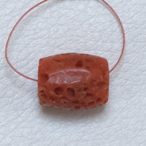 Unique Natural Red Coral Bead – Drilled Polished Genuine Drum Shape Bead (12mm x 10mm)