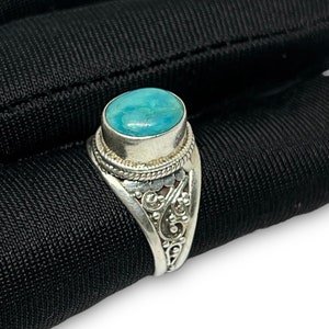 Handmade Turquoise Ring: 925 Sterling Silver Adjustable Gemstone Ring