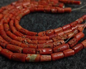 Natural Italian Red Coral Tube Beads 10&quot; Inch