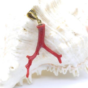 Antique Italian Red Coral Branch Pendant: Mediterranean Gemstone (49mm x 32mm x 2/7mm)