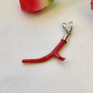Natural Red Coral Branch Pendant: 925 Sterling Silver