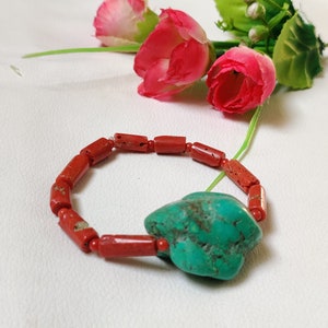 Natuurlijke turkoois armband - natuurlijke turkoois koraal armband - edelsteen kralen armband - rekbare draad armband handband