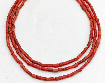 Collier en or 3 rangs corail rouge-collier en corail-collier en or-collier de perles-collier vintage-collier de perles de pierres naturelles