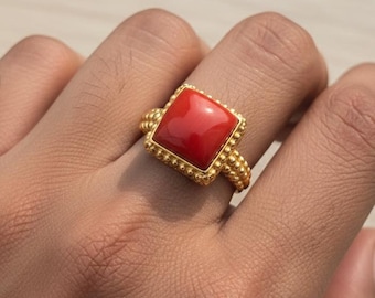 18k gold filled ring met koraal: sterlingzilveren edelsteenring