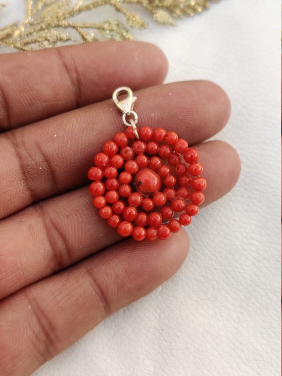 Natural Red Coral Pendant -Red Coral gemstone Bea… - image 4