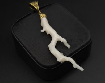 Colgante de rama de coral blanco: amuleto chapado en oro, talismán curativo