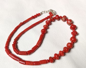 Vintage Red Coral Necklace: Sterling Silver Rondelle Beads, 16-18 Inch