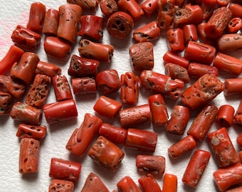 Natural Italian Red Coral Tube Beads: Vintage Jewelry Making Supplies