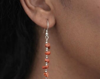 Mediterranean Coral Dangle Earrings, Sicilian Jewelry