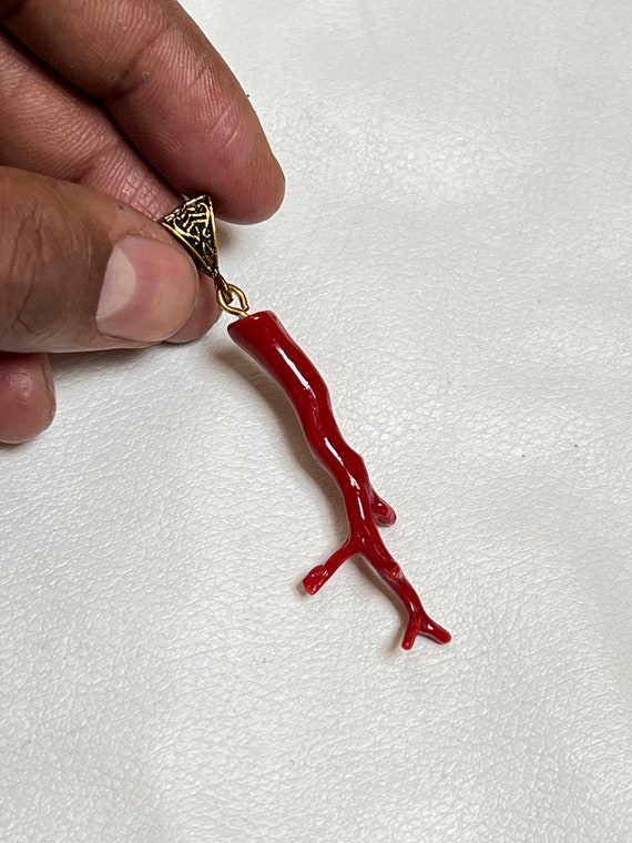 Blood Red Coral Natural Rough Polished Stick Pend… - image 1