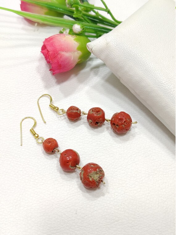 Red coral cheap bead earrings