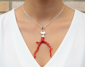 Natural White Mediterranean Coral Pendant: Hand-Crafted Silver Plated