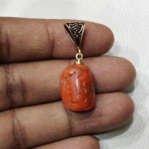 Red Coral Gold Plated Pendant Necklace: Handmade Brass Jewelry