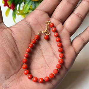Red Coral Baby Bracelet: Gold Plated Protection Charm