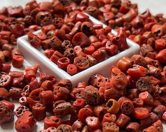 50 Italian Red Coral Tube Beads: Vintage Loose Gemstone Jewelry Making
