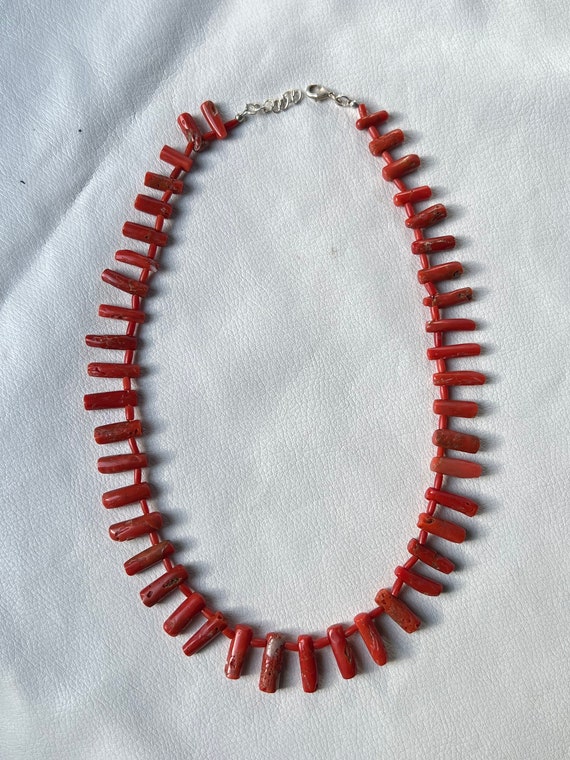 Genuine Natural Red Coral Beads Gemstone Silver N… - image 3