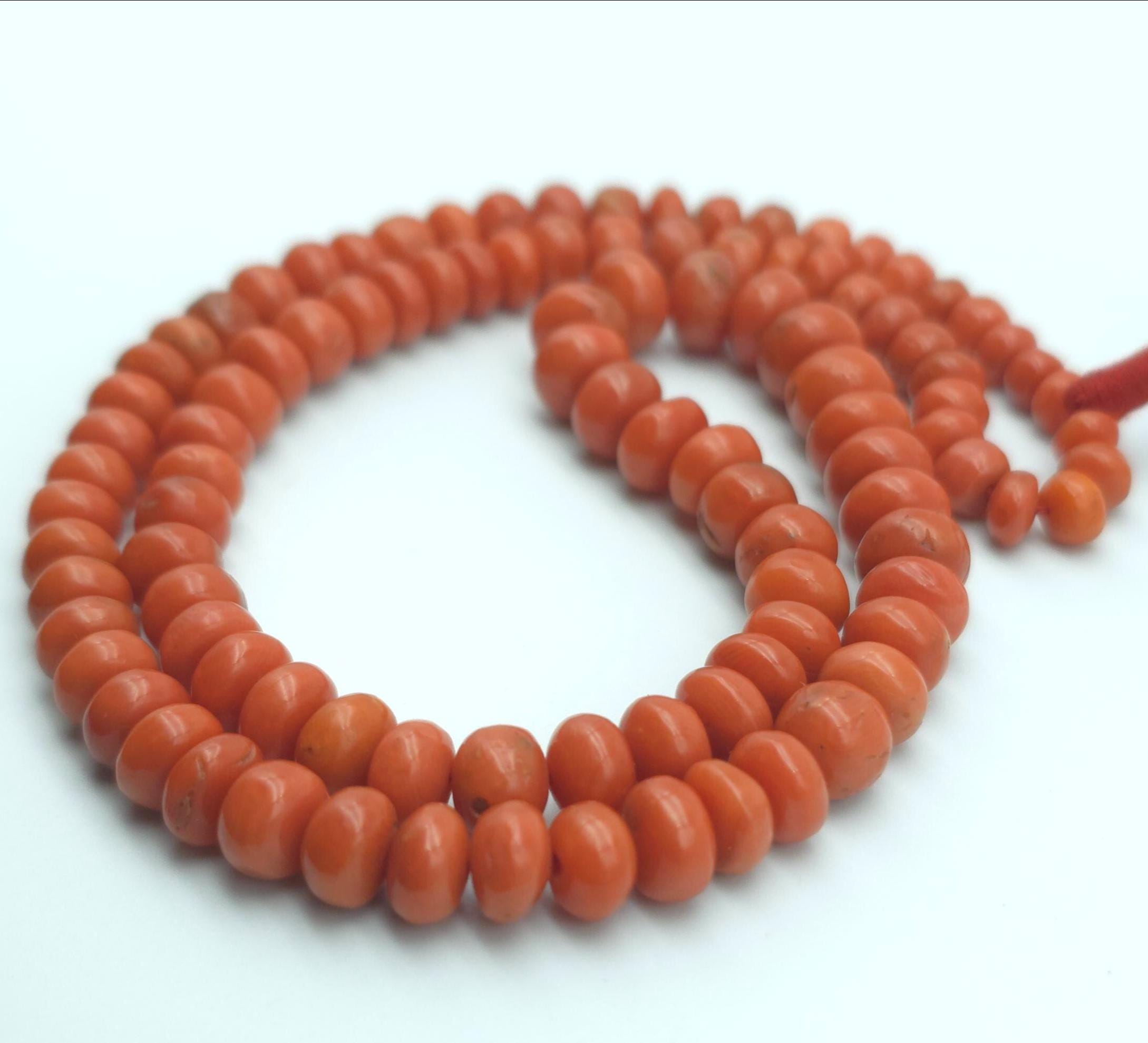 Natural Red Coral Beads: Polished Tube Shape, 18 Inches