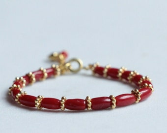 Natural Italy Red Coral 14k Gold Filled Silver Charm Bracelet for Baby Protection Anti-Usog, Evil Eye Protection Baby Bracelet