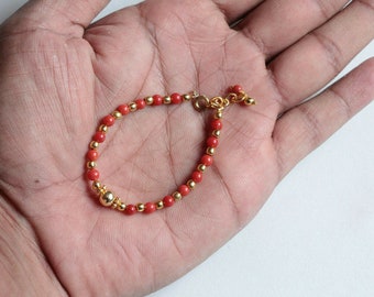 Baby Bracelet Natural Italy Red Coral 14k Gold Filled Charm Bracelet for Baby Protection Anti-Usog, Evil Eye Protection Baby Bracelet