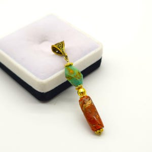 100% Natural Handmade Antique Italian Red Coral And Turquoise Pendant, Statement Piece, M35